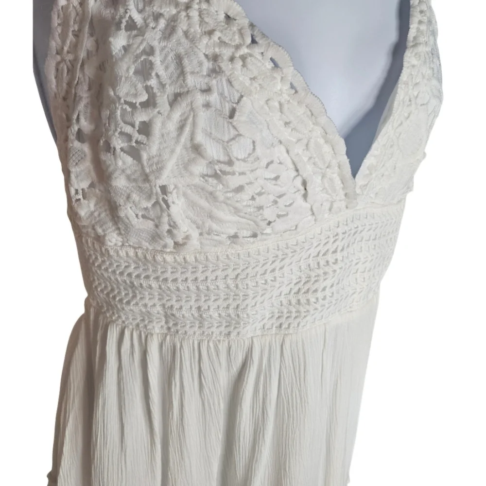 Rue 21 White Lace Babydoll Top Mini Dress Y2K Fairy Hippie Ethereal Boho Size L - Picture 3 of 14